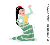 myanmar  classical dance  ... | Shutterstock .eps vector #2037999932