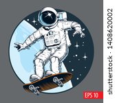 astronaut rides on skateboard... | Shutterstock .eps vector #1408620002
