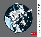 astronaut playing electric... | Shutterstock .eps vector #690121558