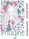 fantasy flowers and doodle girl ... | Shutterstock .eps vector #1225673395