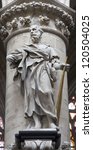 Small photo of BRUSSELS - JUNE 22: Statue of st. Jude Taddeus by sculptor Jerome Duquesnoy le Jeune from year 1644 from gothic cathedral of Saint Michael and Saint Gudula on June 22, 2012 in Brussels.