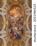 Small photo of ROME, ITALY - SEPTEMBER 1, 2021: The Apotheosis of St Louis fresco in church Chiesa di San Luigi dei Francesi - 1756 by Charles Joseph Natoire (He is famous for his paintings at Versailles )