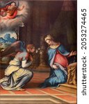 Small photo of ROME, ITALY - AUGUST 29, 2021: The painting of Annunciation in the church Chiesa di San Francesco a Ripa by Francesco de Rossi - Salviati (1555).