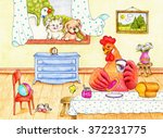 red hen  dog  cat and duck | Shutterstock . vector #372231775