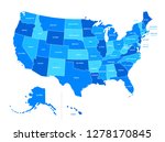 us blue map with state names | Shutterstock .eps vector #1278170845