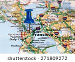 Map with pin point of San Francisco in California USA