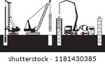 Construction machinery make foundations of a building - vector illustration