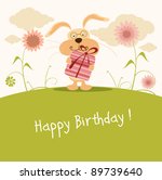 Happy Birthday Card  Cute Bunny