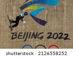 Small photo of February 08, 2022 - Beijing, CHN: Eileen Gu AILING (CHN) competes in the BEIJING 2022: Freestyle Skiing Women's at the Big Air Shougang in Beijing, China during the 2022 Beijing Winter Olympics.