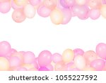 Small photo of Abstract design of background with flying party balloons and copy space isolated on white