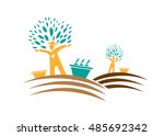 farmers works on a field during ... | Shutterstock .eps vector #485692342