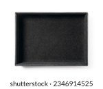 A black leather tray set against a white background. View from directly above.