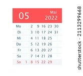 2022 may month calendar.... | Shutterstock .eps vector #2113299668