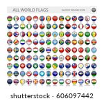 round glossy world flags vector ... | Shutterstock .eps vector #606097442