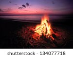 Beach campfire on lake superior