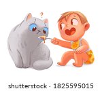 toddler and the cat play... | Shutterstock . vector #1825595015