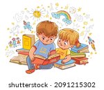 children learn from books. boy... | Shutterstock .eps vector #2091215302