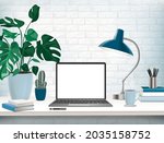 co working office interior with ... | Shutterstock .eps vector #2035158752