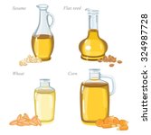 Four Glass Bottles With Oil And ...