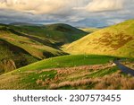 Small photo of Upper Coquetdale Valley in the Cheviot Hills, as the River Coquet rises on soggy ground in the Cheviot Hills close to the Anglo-Scottish Border in Northumberland National Park