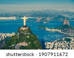 Small photo of Aerial helicopter panorama of Botafogo Bay with Christ and Sugar Loaf Mountain in Rio de Janeiro, Brazil