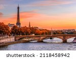 Sunset view of eiffel tower and ...