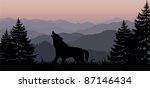 Vector Wolf In Mountains