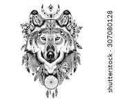 Detailed Wolf In Aztec Style