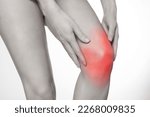 Small photo of Knee pain, meniscus inflamed, human leg medically accurate representation of an arthritic knee joint. Persistent, sharp discomfort in the knee joint, accompanied by swelling and stiffness