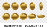 set of realistic 3d gold coins. ... | Shutterstock . vector #1032635455