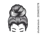 woman face with messy hair bun... | Shutterstock .eps vector #2036823278