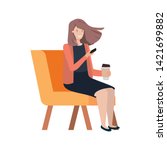 woman sitting in chair with... | Shutterstock .eps vector #1421699882