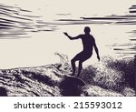 Silhouette Surfer And Big Wave. ...