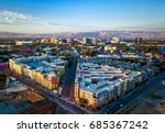 Drone photo of sunset over downtown San Jose in California