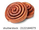 Isolated objects: traditional round cinnamon baked roll, on white background