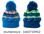Two winter ski knit hat isolated white