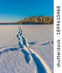 sunset over the frozen lake and ... | Shutterstock . vector #1899610468