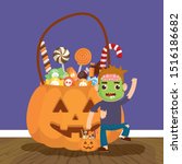 little boy with zombie disguise ... | Shutterstock .eps vector #1516186682