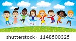 cheerful children in a jump on... | Shutterstock .eps vector #1148500325