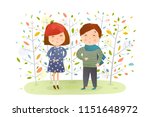 kids boy girl in autumn forest. ... | Shutterstock .eps vector #1151648972