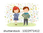 kids boy girl in autumn forest. ... | Shutterstock . vector #1322971412