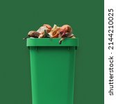Small photo of Garbage can full of organic waste, recycling and separate waste collection concept