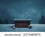 Santa was here: lost gifts next to a chimney on a roof on the show, Christmas Eve concept