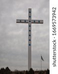 Small photo of Walnut Shade, Taney County, MO/USA-circa March 2020: Archival image of the Branson Cross, a tourist attraction in Southwest Missouri, Untied States, on a cloudy day.