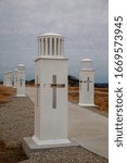 Small photo of Walnut Shade, Taney County, MO/USA-circa March 2020: Archival image of the Branson Cross, a tourist attraction in Southwest Missouri, Untied States, on a cloudy day.