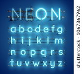 realistic neon font with wires... | Shutterstock .eps vector #1067367962