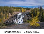 Cameron Falls just outside of Yellowknife, Northwest Territories of Canada in the autumn afternoon. 