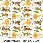 cute lion and tiger seamless... | Shutterstock . vector #1841277625