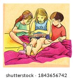 illustration of three kids play ... | Shutterstock . vector #1843656742