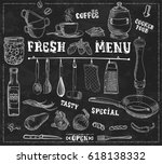 kitchen tools  food ingredients ... | Shutterstock .eps vector #618138332